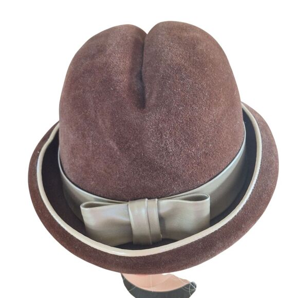 Vintage Made in Italy Wool Hat Elegant Rolled Brim Brown Fedora Corona Lou Fox - Picture 12 of 15